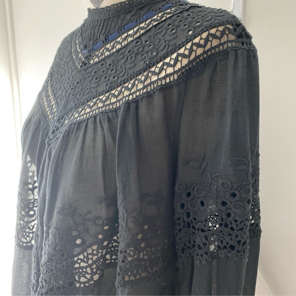 Free People Abigail Victorian Eyelet Lace Long Sleeve Blouse Black - XS - Picture 6 of 14